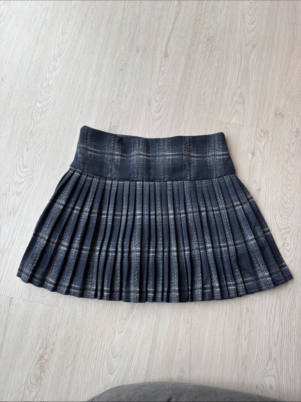 twik Navy Plaid Pleated Skirt